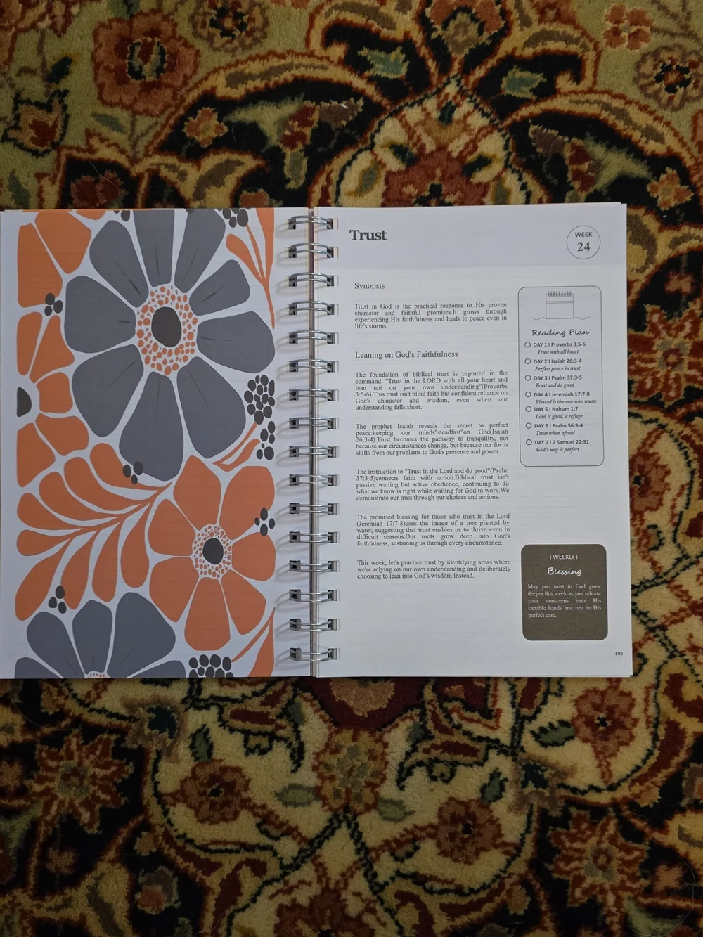 The Bible In A Year Spiral Journal - Floral Pink & Teal - Picture 3 of 4